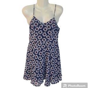 Fire Los Angeles Floral Summer Dress Navy Blue White Daisy Print Size S